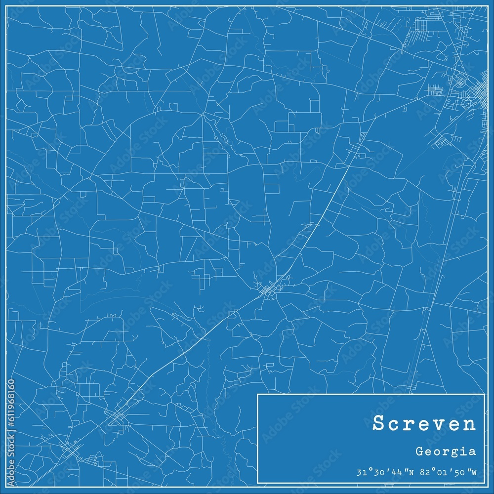 Blueprint US city map of Screven, Georgia.