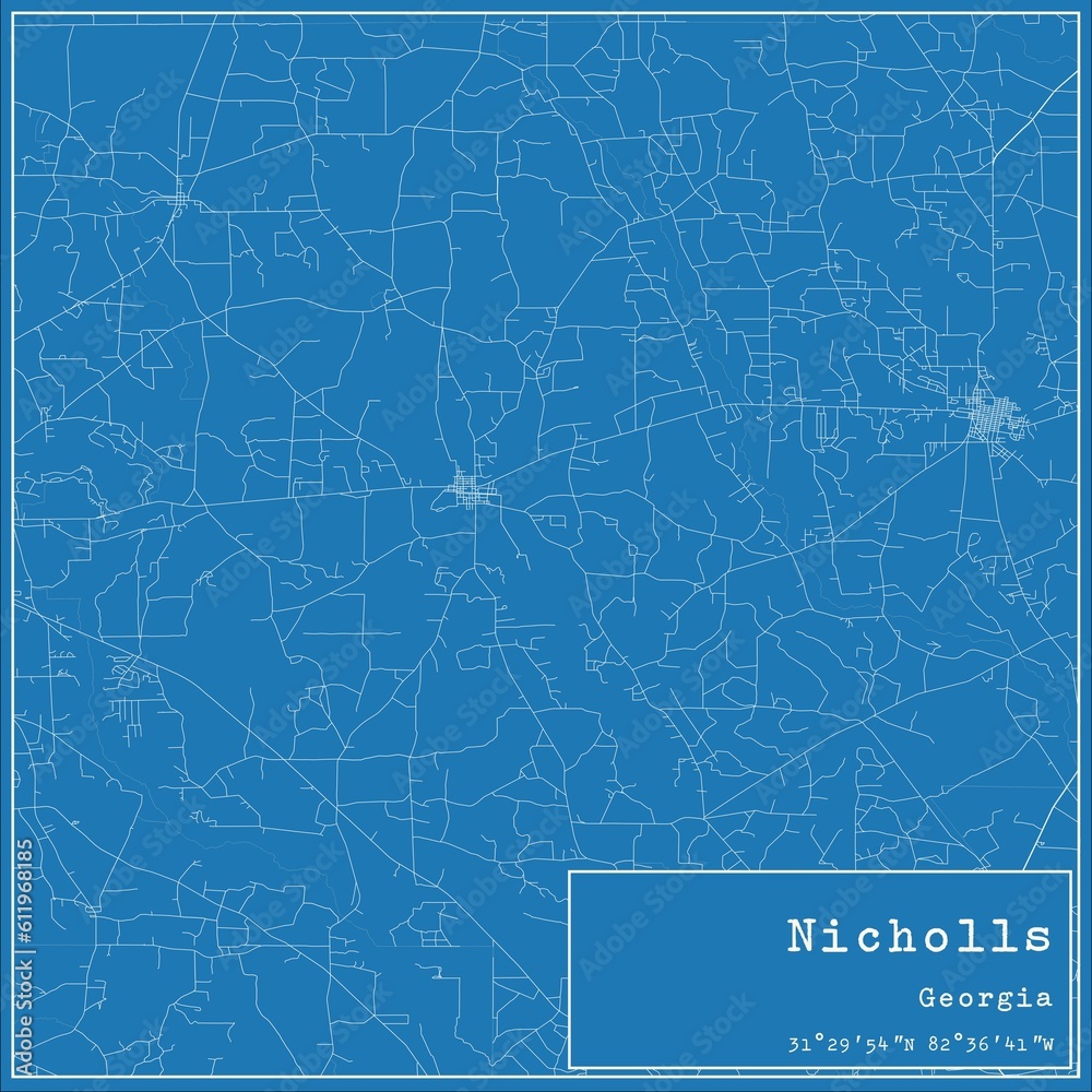 Blueprint US city map of Nicholls, Georgia. Blueprint US city map of Nicholls, Georgia.