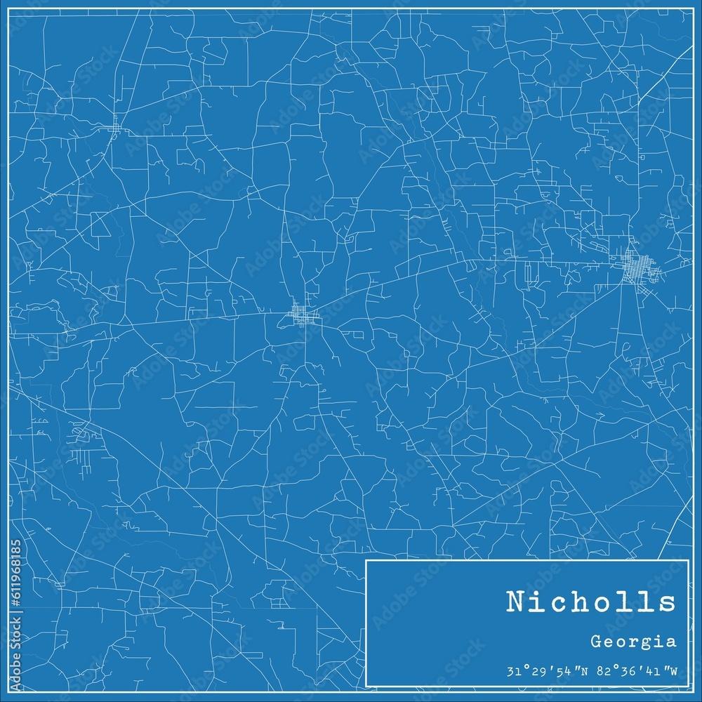 Blueprint US city map of Nicholls, Georgia.