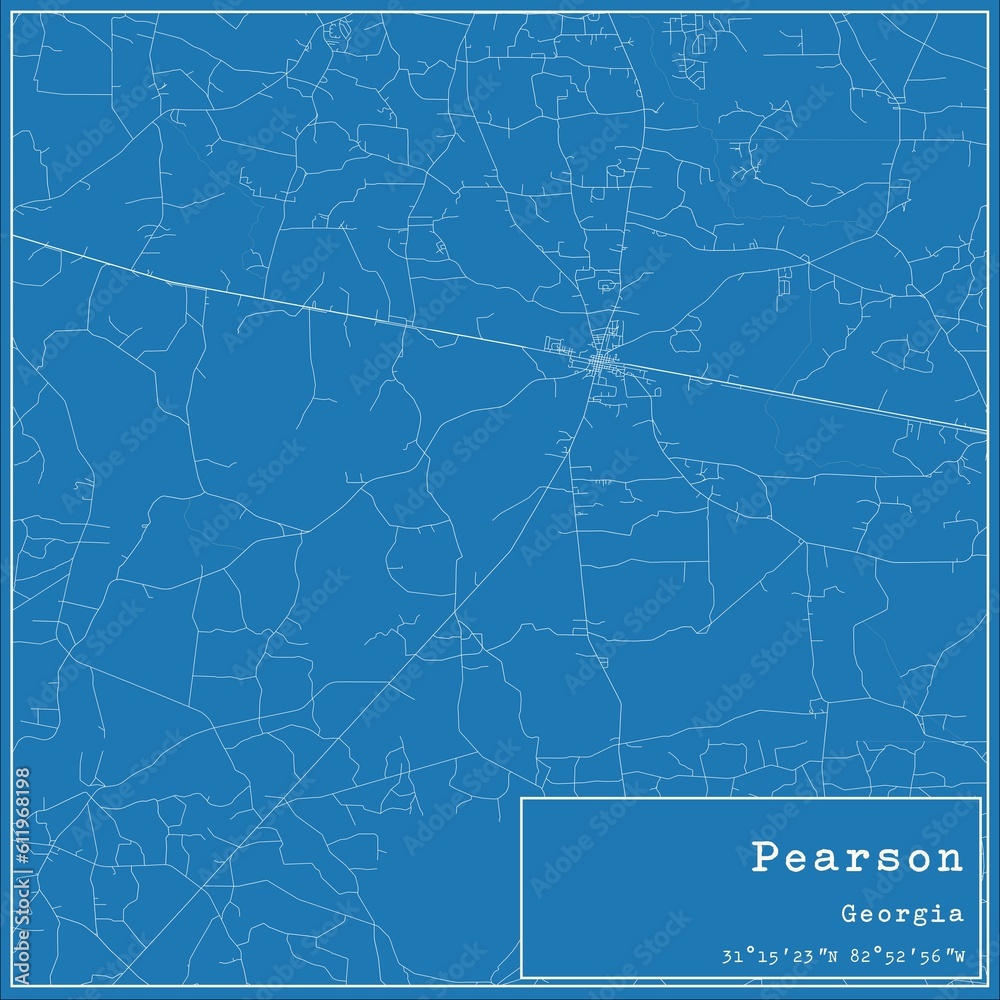 Blueprint US city map of Pearson, Georgia.