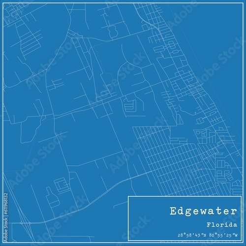 Blueprint US city map of Edgewater, Florida.