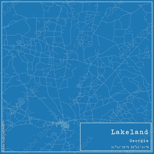 Blueprint US city map of Lakeland, Georgia.