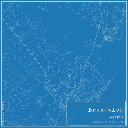 Blueprint US city map of Brunswick, Georgia.