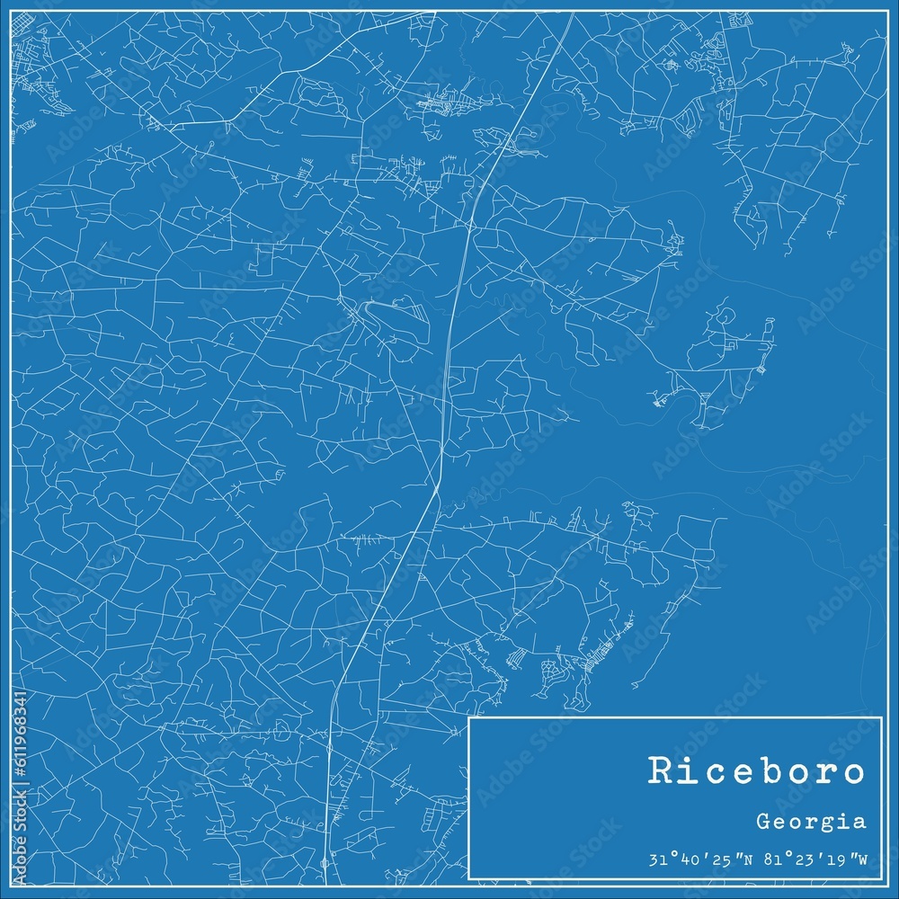Fototapeta premium Blueprint US city map of Riceboro, Georgia.