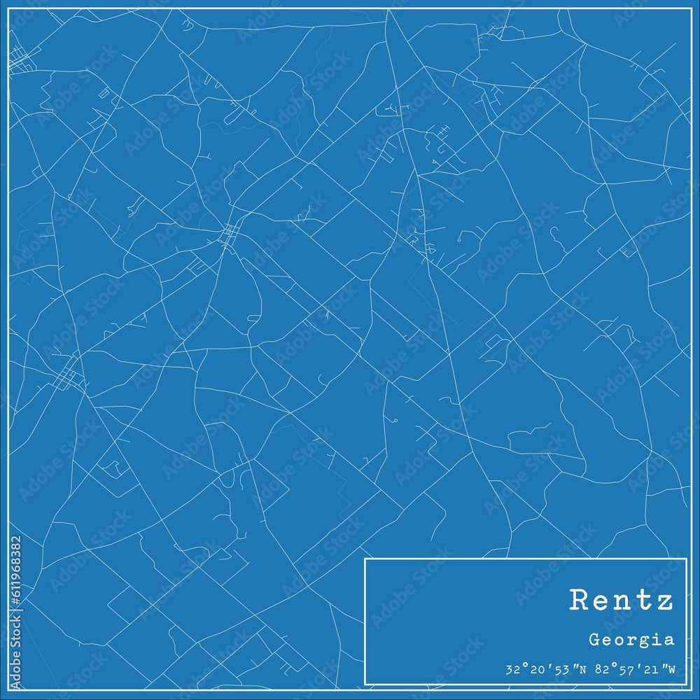 Fototapeta premium Blueprint US city map of Rentz, Georgia.