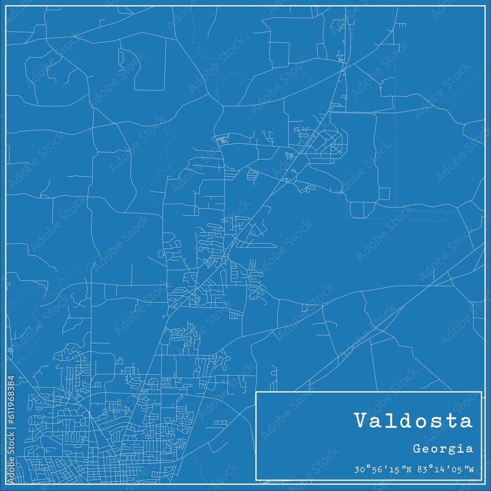 Blueprint US city map of Valdosta, Georgia.