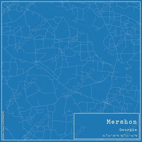 Blueprint US city map of Mershon, Georgia.