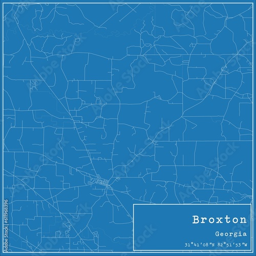 Blueprint US city map of Broxton, Georgia.