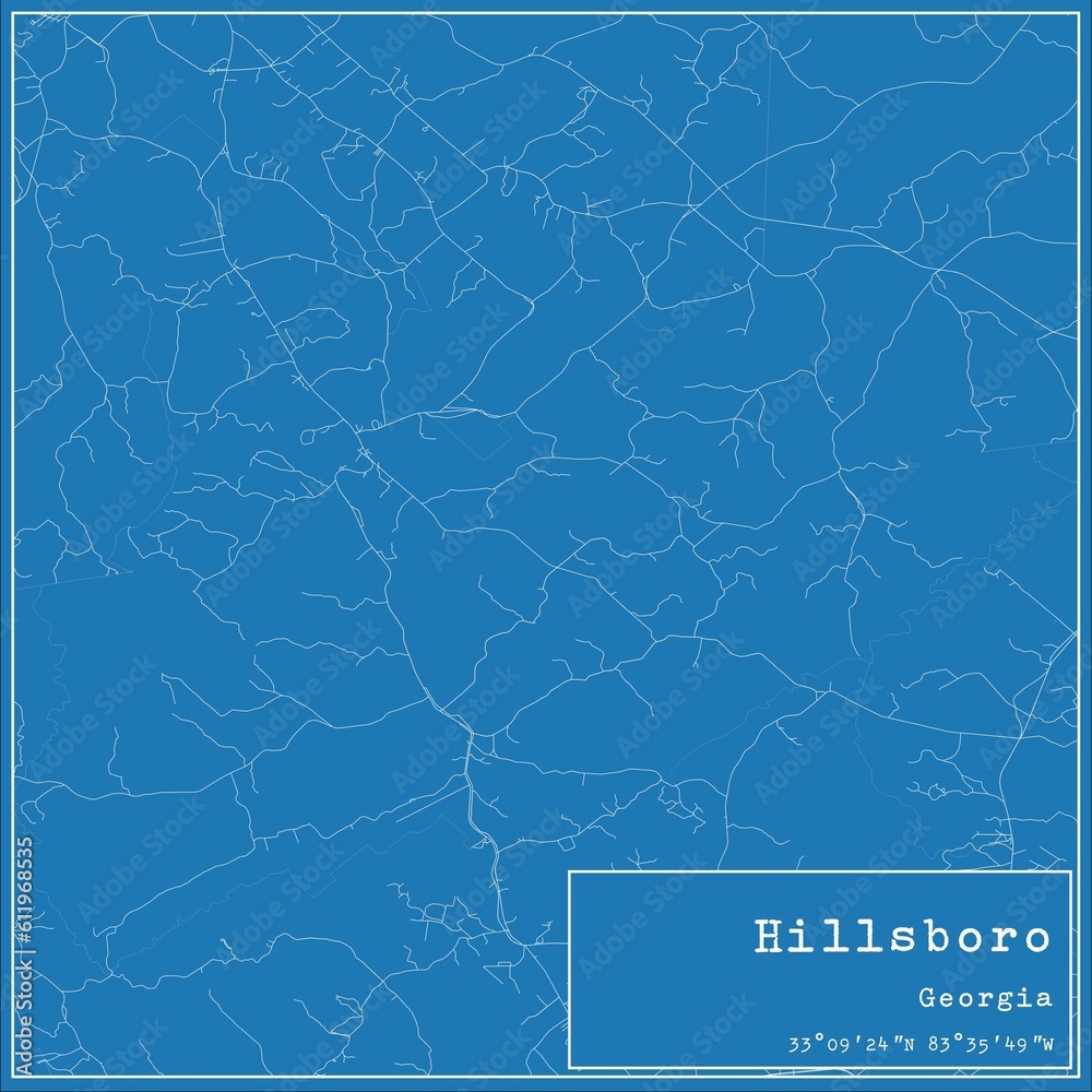 Blueprint US city map of Hillsboro, Georgia.