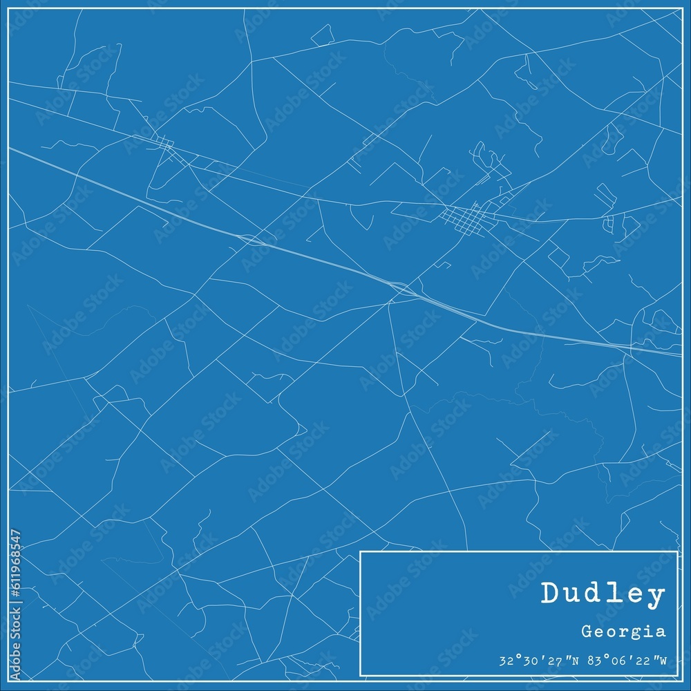 Blueprint US city map of Dudley, Georgia.