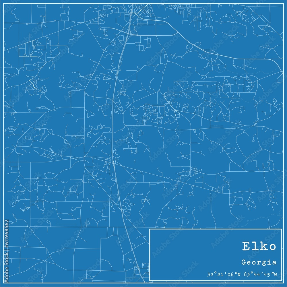 Fototapeta premium Blueprint US city map of Elko, Georgia.