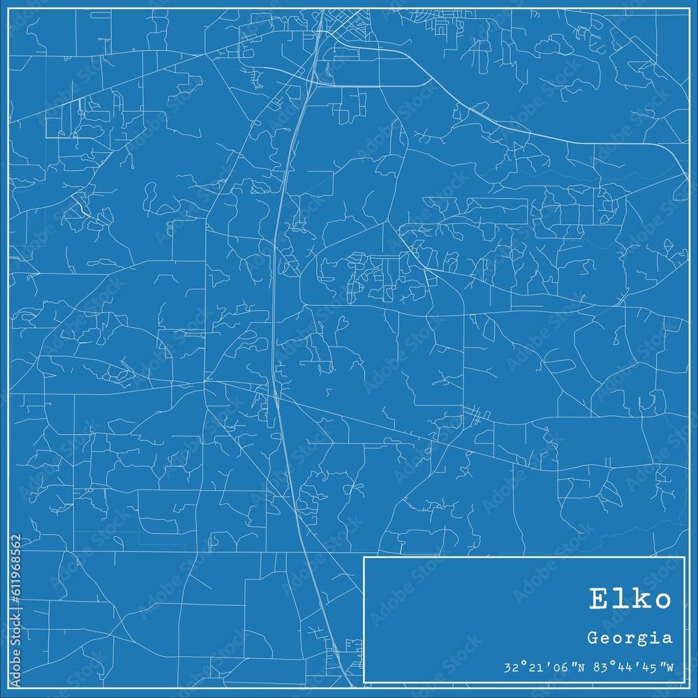 Blueprint US city map of Elko, Georgia.