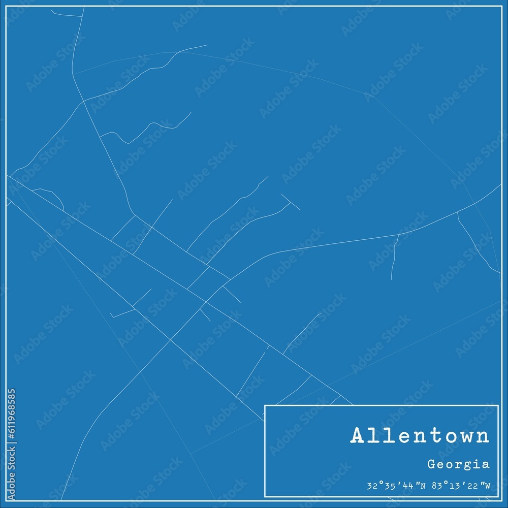 Blueprint US city map of Allentown, Georgia.