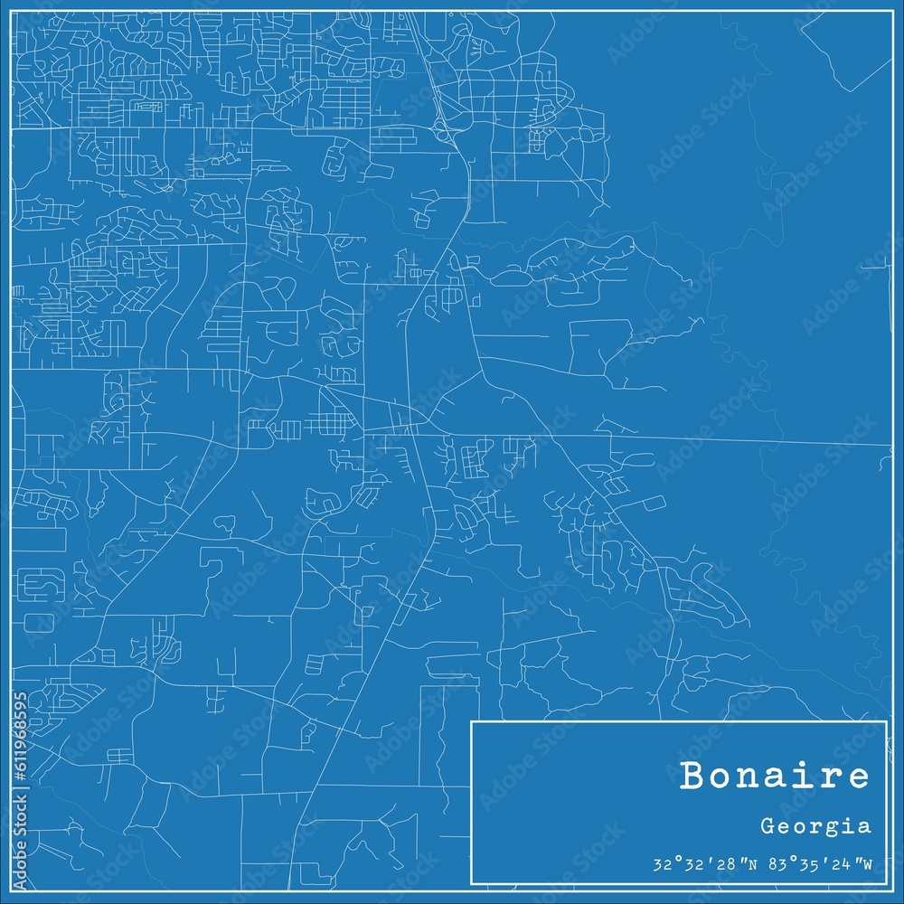 Blueprint US city map of Bonaire, Georgia.