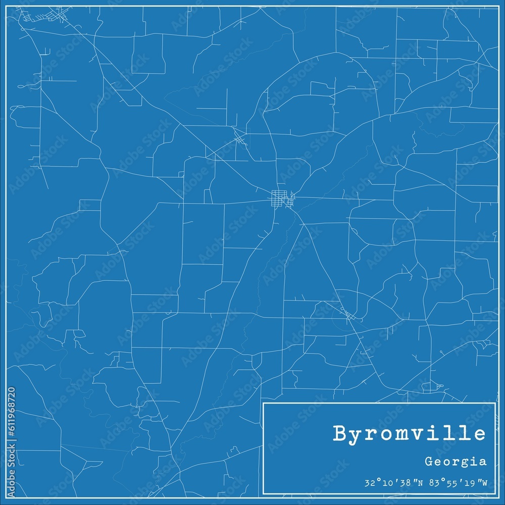 Blueprint US city map of Byromville, Georgia.