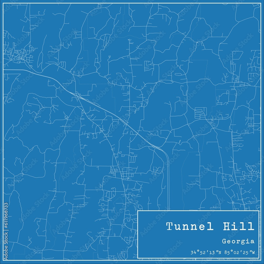 Blueprint US city map of Tunnel Hill, Georgia.