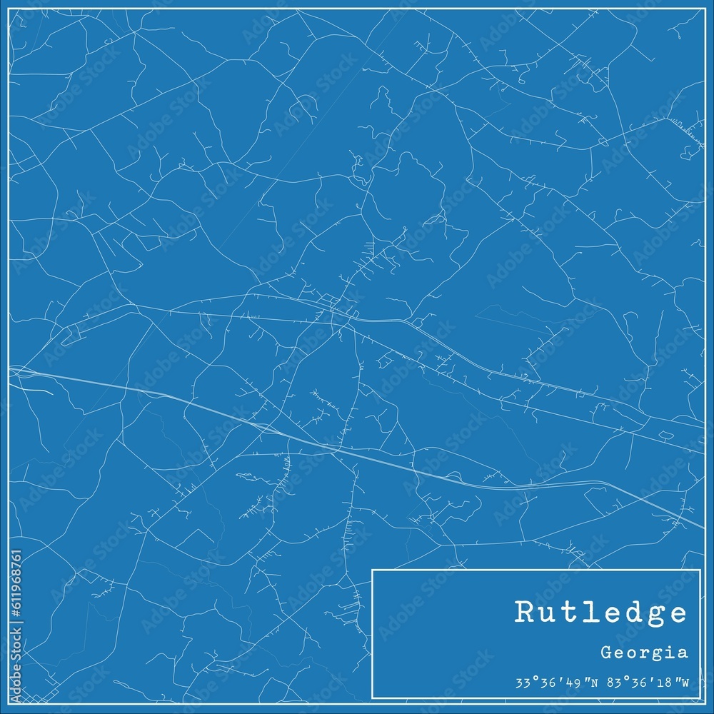 Blueprint US city map of Rutledge, Georgia.