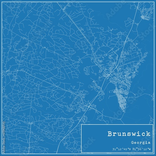 Blueprint US city map of Brunswick, Georgia.