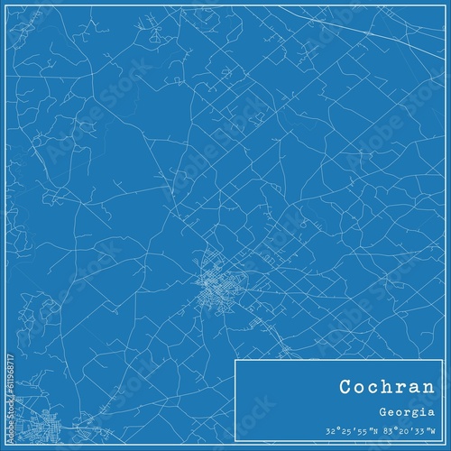 Blueprint US city map of Cochran, Georgia. photo