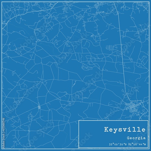 Blueprint US city map of Keysville, Georgia.