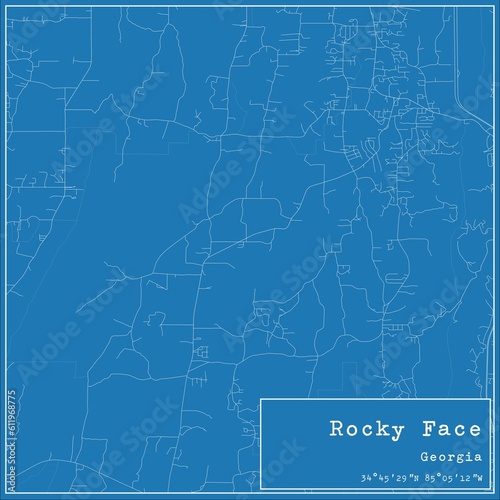 Blueprint US city map of Rocky Face, Georgia.