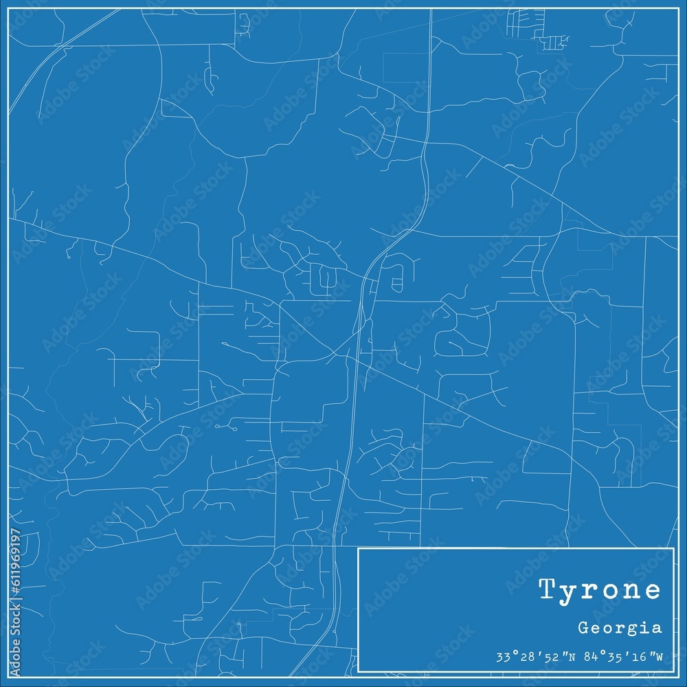 Blueprint US city map of Tyrone, Georgia.
