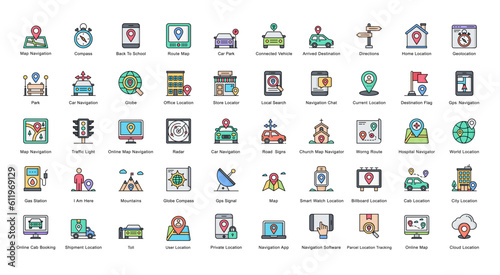 Navigation Line Color Iconset Map Location Destination Filled Outline Icon Bundle 50 Vector Icons