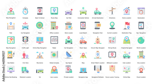 Navigation Flat Iconset Map Location Destination Color Icon Bundle 50 Vector Icons