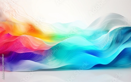 Abstract colorful background with waves on white background. Generative AI technology.
