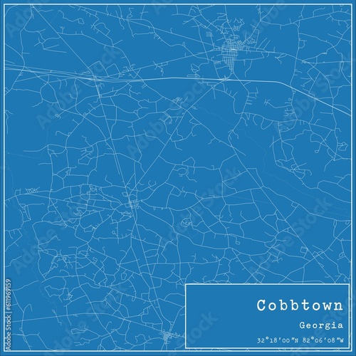 Blueprint US city map of Cobbtown, Georgia.