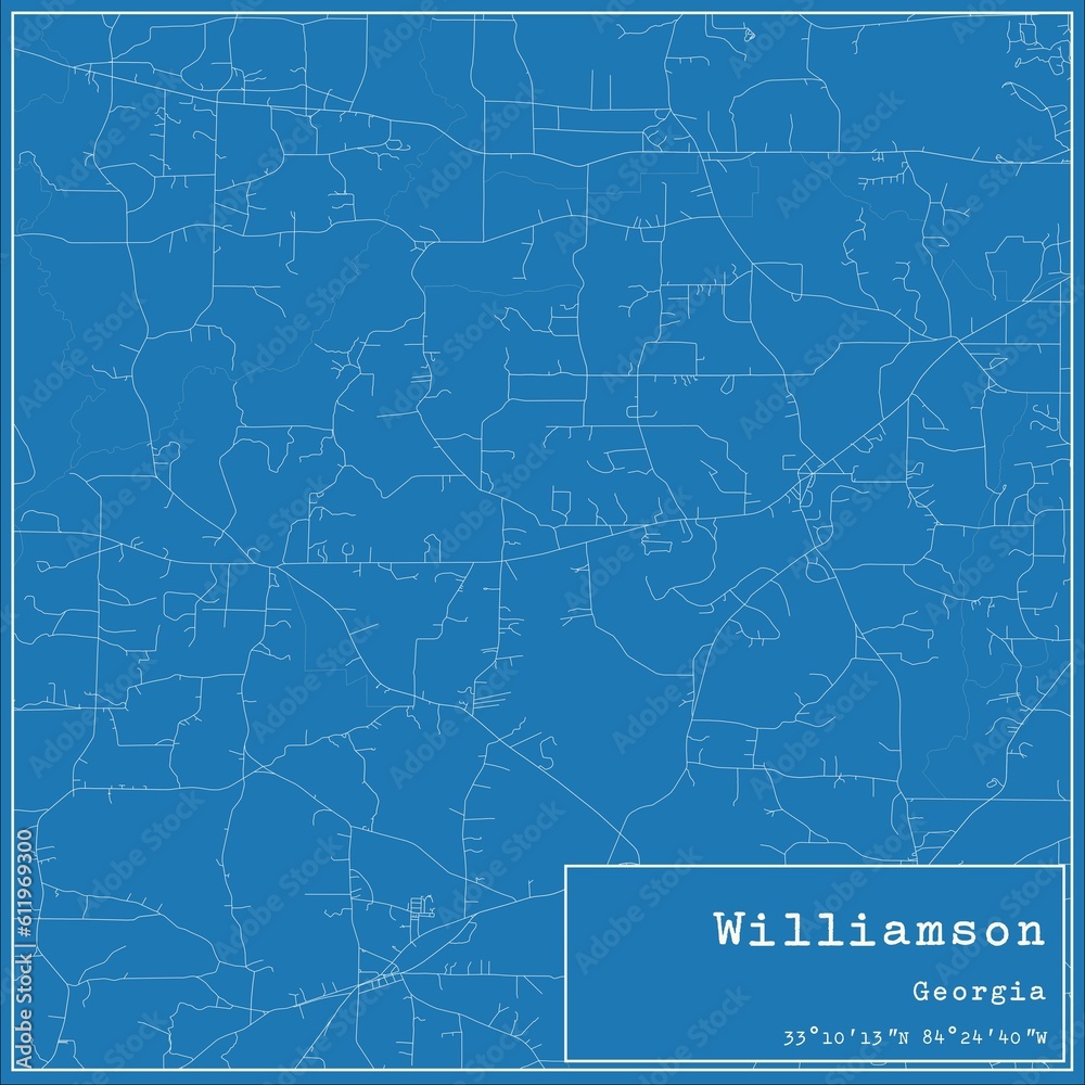 Blueprint US city map of Williamson, Georgia.