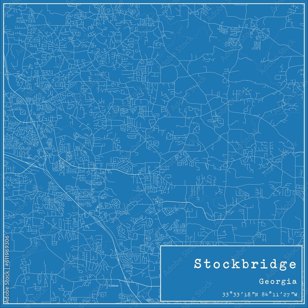 Naklejka premium Blueprint US city map of Stockbridge, Georgia.