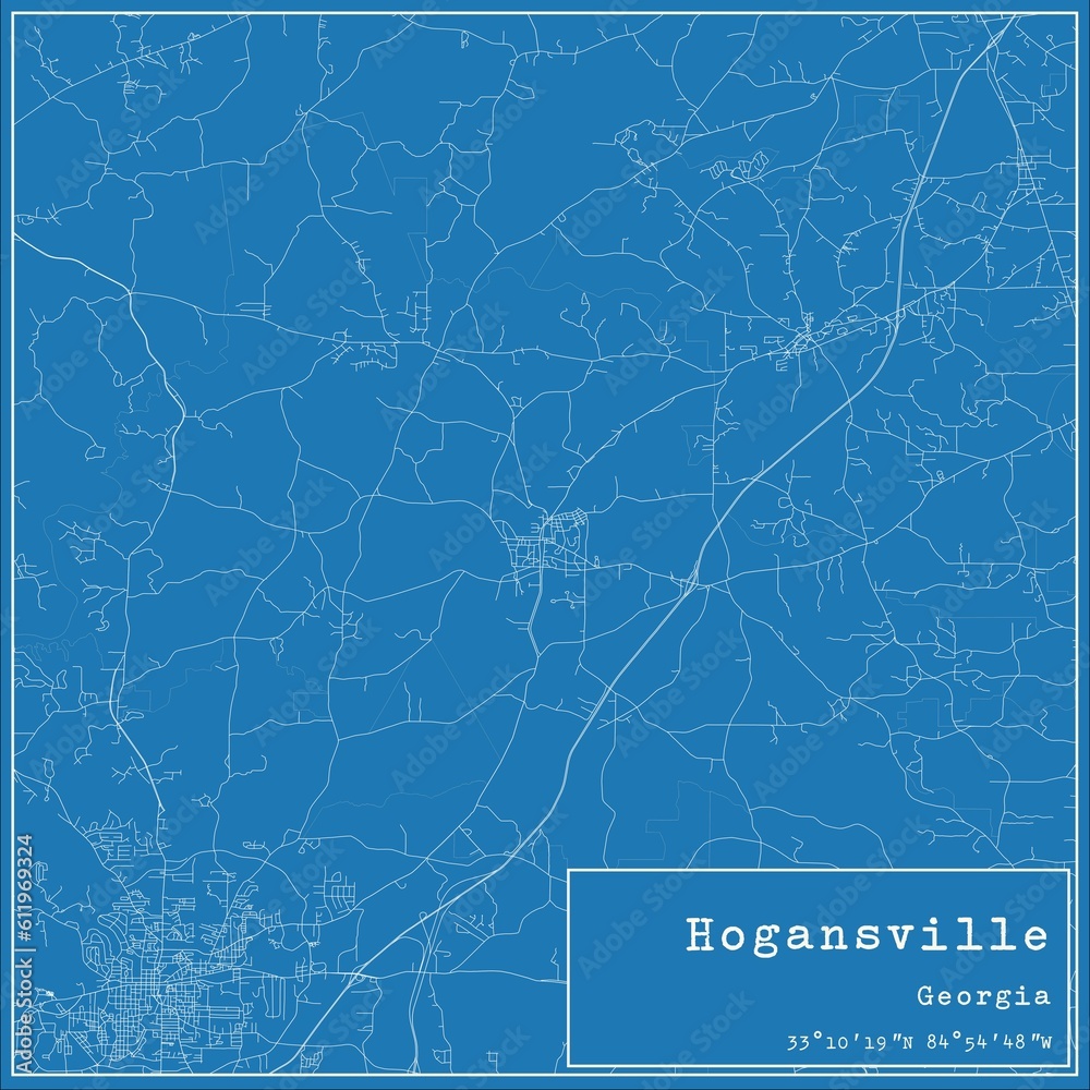 Blueprint US city map of Hogansville, Georgia.