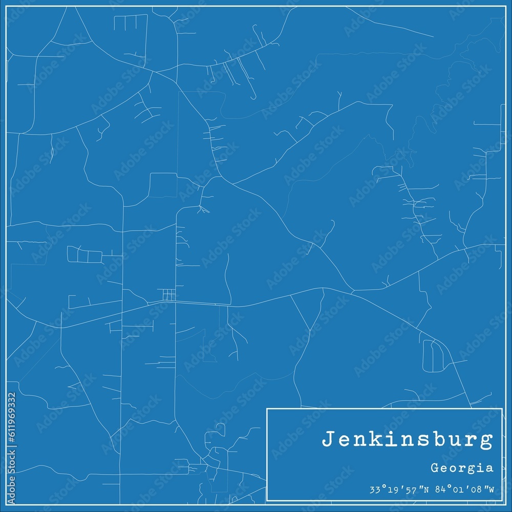 Blueprint US city map of Jenkinsburg, Georgia.