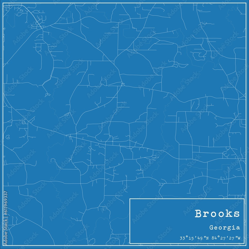 Blueprint US city map of Brooks, Georgia.