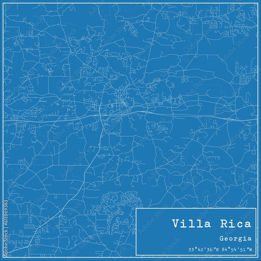 Blueprint US city map of Villa Rica, Georgia.