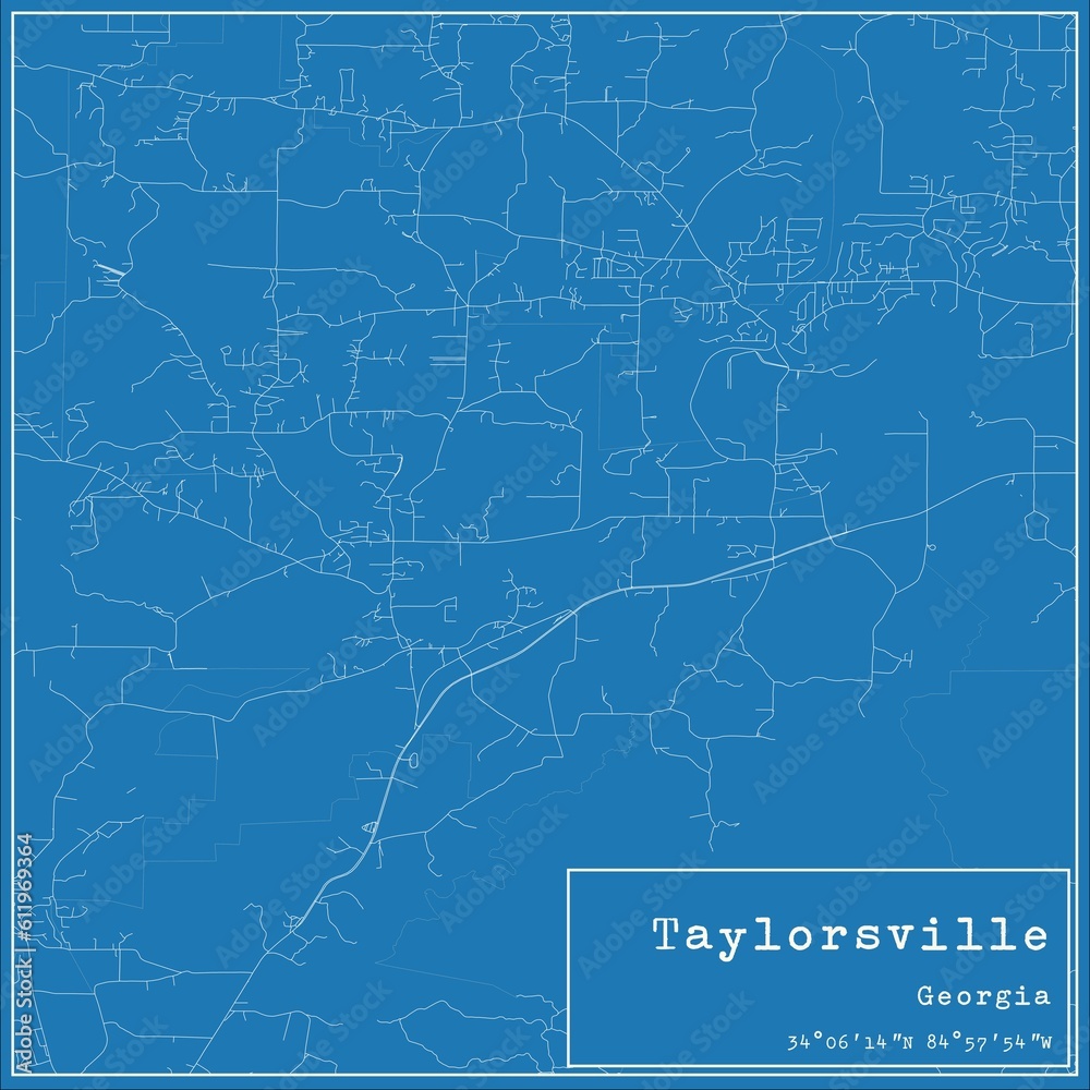 Blueprint US city map of Taylorsville, Georgia.