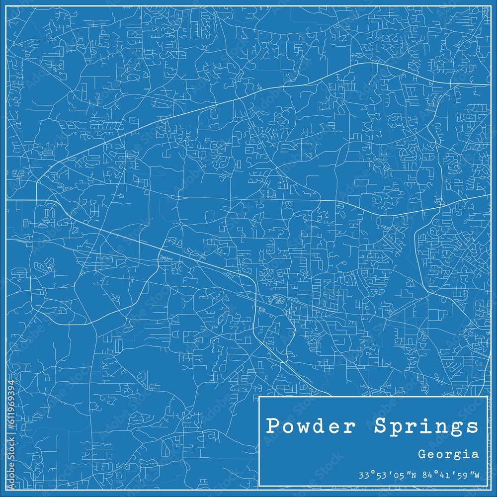 Blueprint US city map of Powder Springs, Georgia.