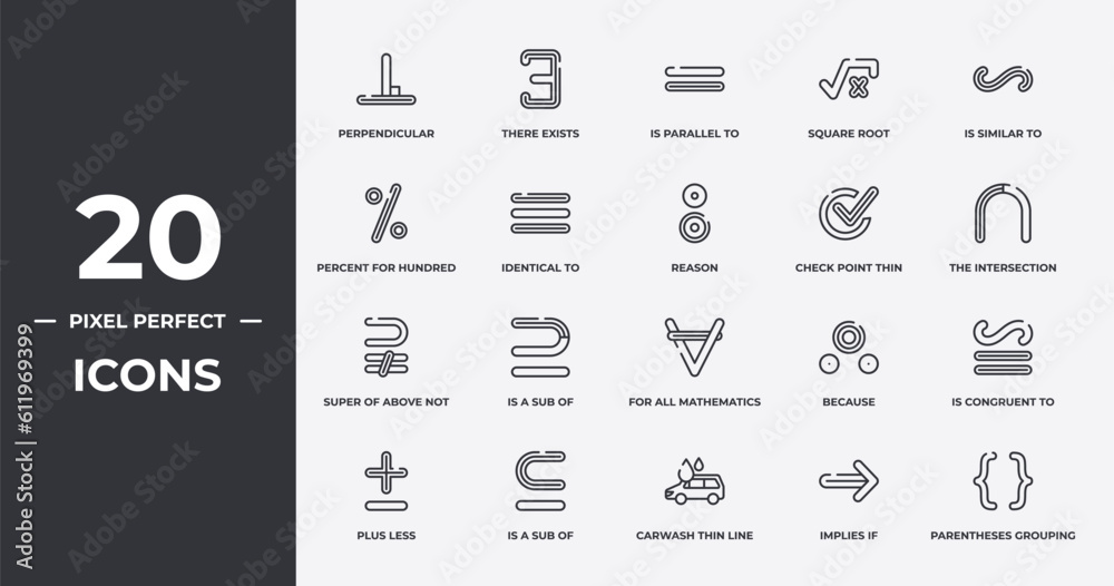 Sub Line Icon set of signs outline icons. thin line icons such as perpendicular ...