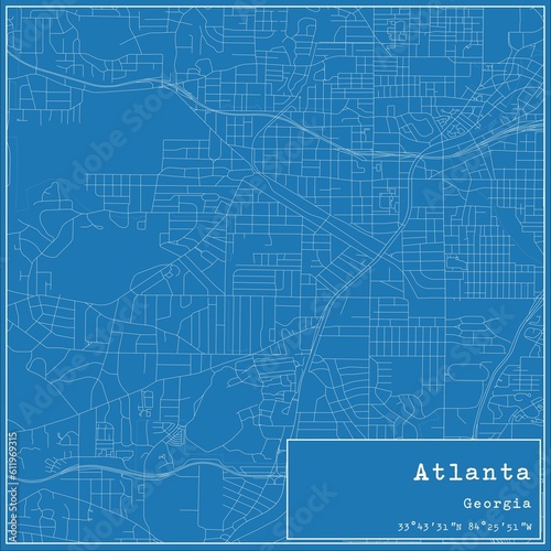 Blueprint US city map of Atlanta, Georgia.