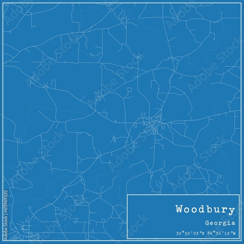Blueprint US city map of Woodbury  Georgia.