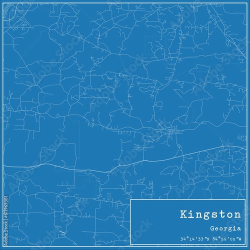 Blueprint US city map of Kingston  Georgia.