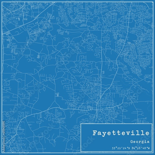 Blueprint US city map of Fayetteville, Georgia. photo