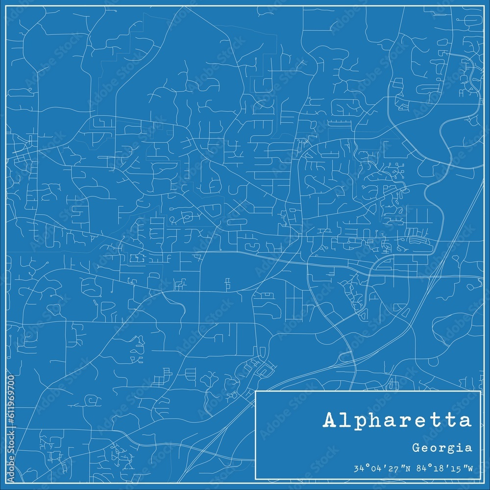 Blueprint US city map of Alpharetta, Georgia.