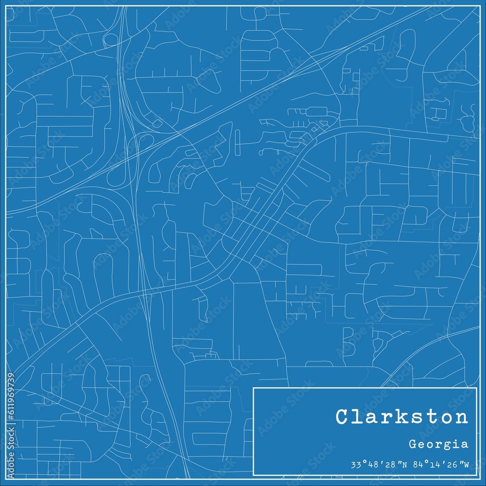 Blueprint US city map of Clarkston, Georgia.
