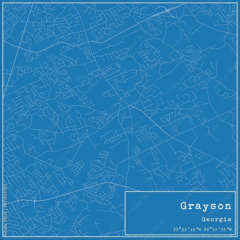 Blueprint US city map of Grayson, Georgia.