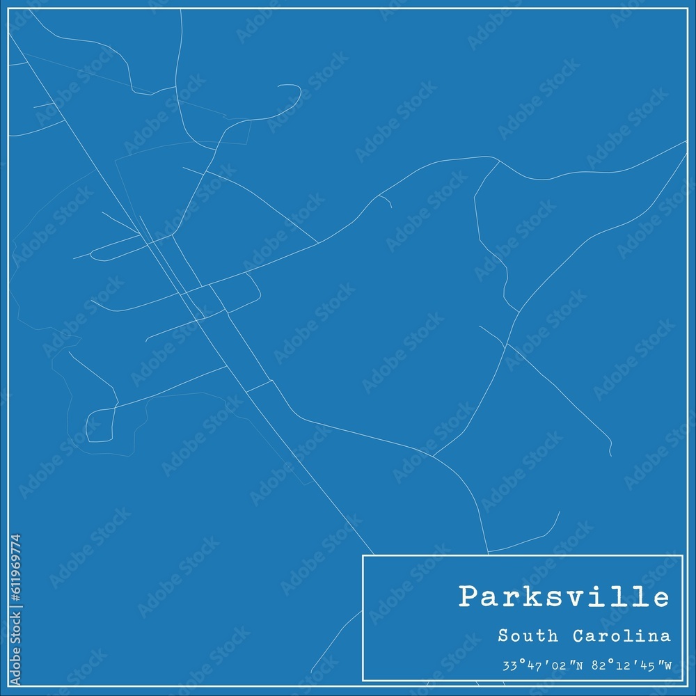 Obraz premium Blueprint US city map of Parksville, South Carolina.