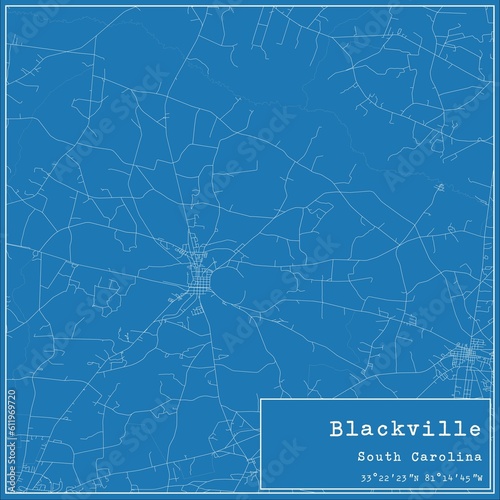 Blueprint US city map of Blackville, South Carolina. photo