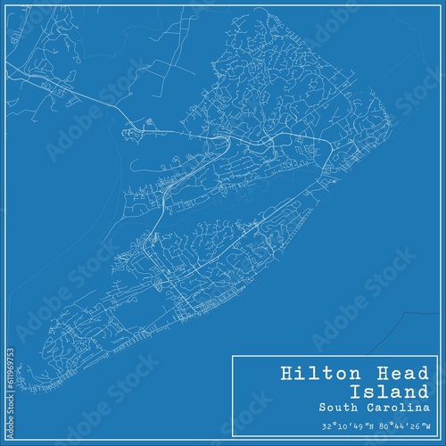 Obraz na płótnie Blueprint US city map of Hilton Head Island, South Carolina. w salonie