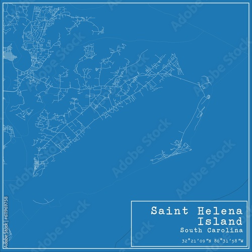 Blueprint US city map of Saint Helena Island, South Carolina.